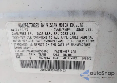 2015 Infiniti Q40 z USA, uszkodzony, nr VIN JN1CV6AR0FM650403